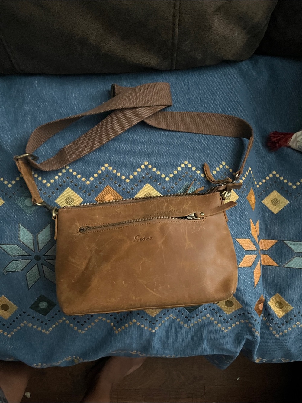 Szone Tan Leather Crossbody Bag